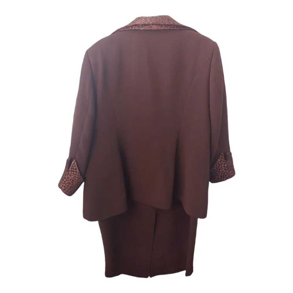 Pan Zai VINTAGE Womens Size 3x Brown Custom Tailored Skirt Suit.